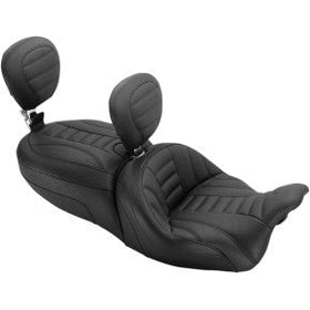 MUSTANG - ONE-PIECE VINTAGE TOURING SEAT - STANDARD W/ DRIVERS BACKREST AND PASSENGER BACKREST - '15-20 TOURING