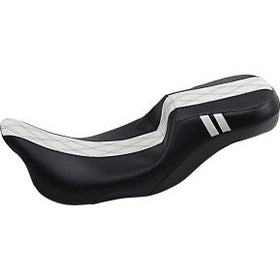 LE PERA - OUTCAST DADDY LONG LEGS SEAT - BLACK 2-UP SEAT W/ WHITE DOUBLE DIAMOND INLAY - '08-'21 TOURING