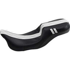 LE PERA - OUTCAST DADDY LONG LEGS SEAT - BLACK 2-UP SEAT W/ WHITE DOUBLE DIAMOND INLAY - '08-'21 TOURING