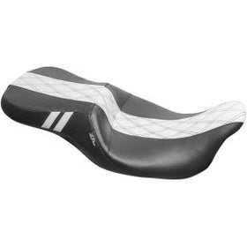 LE PERA - OUTCAST DADDY LONG LEGS SEAT - BLACK 2-UP SEAT W/ WHITE DOUBLE DIAMOND INLAY - '08-'21 TOURING