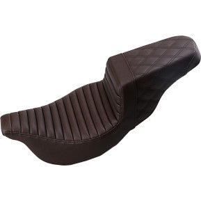 SADDLEMEN - STEP UP SEAT - DARK BROWN - FRONT TUCK & ROLL AND REAR LATTICE STITCH - '08-'23 TOURING
