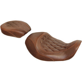 MUSTANG - WIDE TRIPPER SOLO SEAT WITH REMOVABLE BACKREST - BROWN, DIAMOND STITCH - '06-17 DYNA