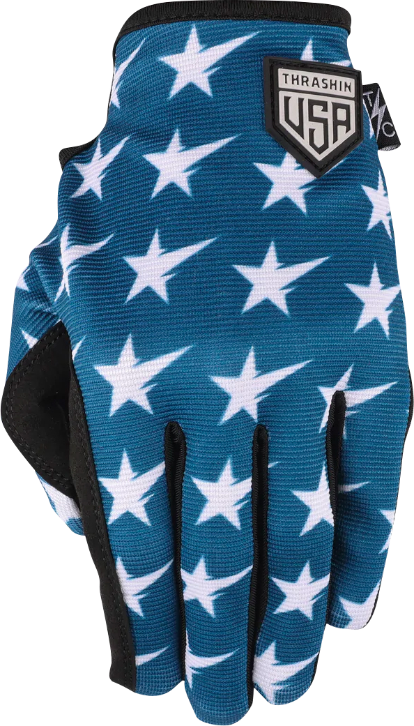 THRASHIN SUPPLY CO. Stars & Bolts Stealth Gloves - Red/Blue - Medium SV1-12-09