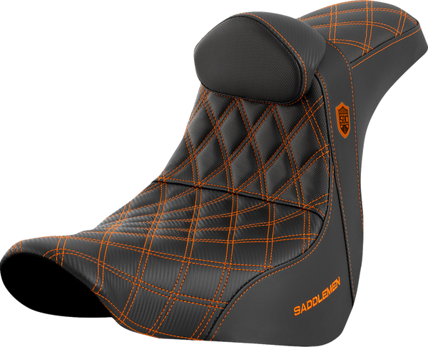 SADDLEMEN Pro Series SDC Performance Seat - w/ Backrest - Orange Stitch - FL/FX '18-'23 SC81829ORART