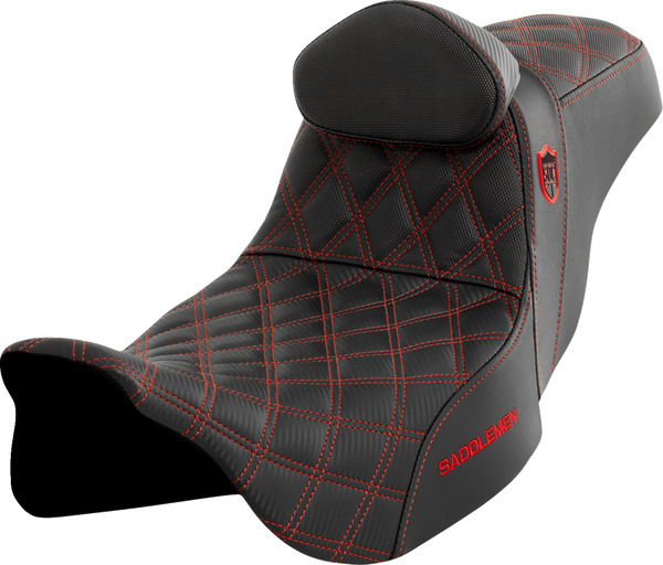 SADDLEMEN Pro Series SDC Performance Seat - w/ Backrest - Red Stitch - FLH/FLT '08-'23 SC80807REDRT