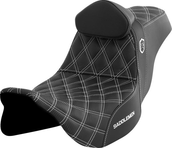 SADDLEMEN Pro Series SDC Performance Seat - w/ Backrest - White Stitch - FLH/FLT '08-'23 SC80807WHIRT