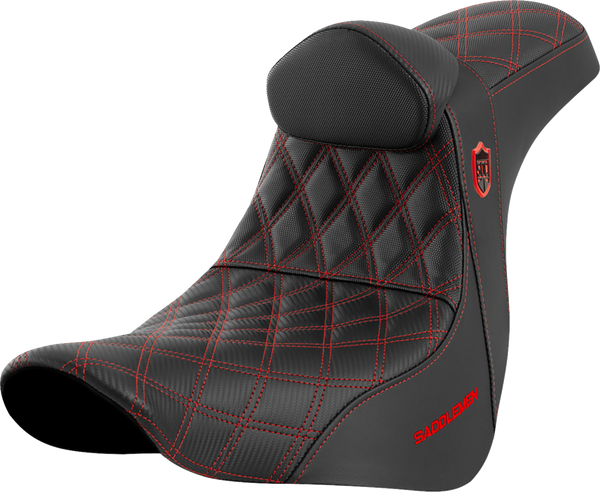 SADDLEMEN Pro Series SDC Performance Seat - w/ Backrest - Red Stitch - FL/FX '18-'23 SC81829REDRT
