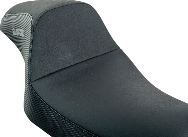 SLYFOX Drifter Seat - Gray Logo - Black Vinyl w/ Slipstop - Carbon Fiber - XL '04-'22 4684B-slyfox