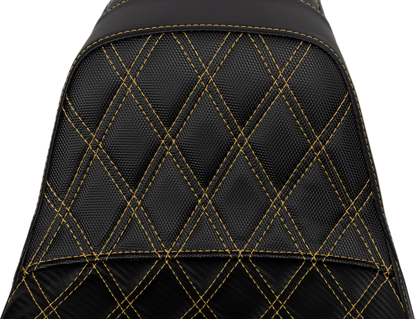 SADDLEMEN Pro Series SDC Performance Seat - Carbon Fiber/Lumbar Gripper - Gold Stitch - Dyna '06-'17 SC80604GOL