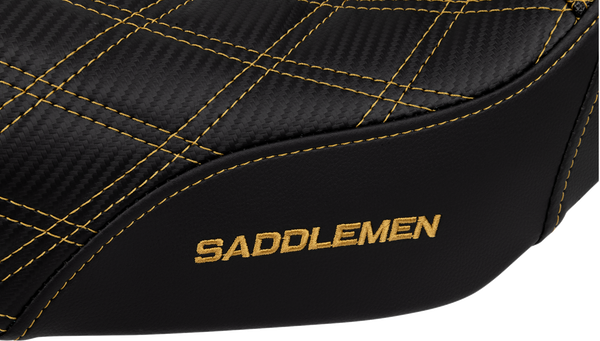 SADDLEMEN Pro Series SDC Performance Seat - Carbon Fiber/Lumbar Gripper - Gold Stitch - Dyna '06-'17 SC80604GOL