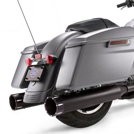 S&S Cycle - Mk45 Slip-On Mufflers Ceramic Black with Highlight Machined Black Tracer End Caps - 4.5