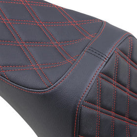 DRAG - PREDATOR III SEAT - BLACK SEAT, DOUBLE DIAMOND RED STITCHING - '06-17 SOFTAIL