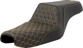 SADDLEMEN STEP-UP SEAT - HONEYCOMB - GOLD STITCHING - 3.3 GAL TANK - SPORTSTER '04-'22