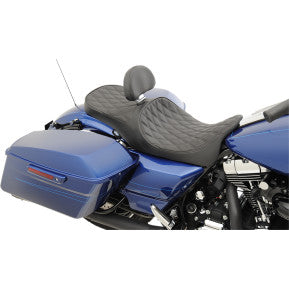 DRAG - BACKREST COMPATIBLE 2-UP LEATHER SEAT- DOUBLE DIAMOND STITCHED - '08 - '20 TOURING
