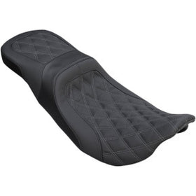 DANNY GRAY - WEEKDAY 2-UP XL SEAT - DOUBLE DIAMOND STITCH W/ CHARCOAL GRAY THREAD - '08-'19 TOURING