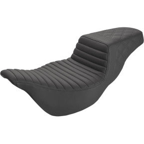 SADDLEMEN - EXTENDED REACH STEP UP SEAT - BLACK - FRONT TUCK & ROLL, REAR LATTICE STITCH - '08-'20 TOURING