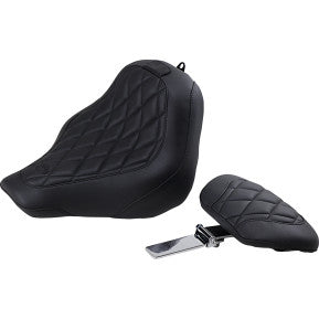 MUSTANG - WIDE TRIPPER SEAT WITH BACKREST - BLACK, DIAMOND STITCH -