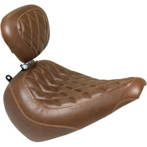 MUSTANG - WIDE TRIPPER FRONT SOLO SEAT WITH BACKREST - BROWN, DIAMOND STITCH - '18-20 FLFB & FLFBS