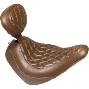 MUSTANG - WIDE TRIPPER FRONT SOLO SEAT WITH BACKREST - BROWN, DIAMOND STITCH - '18-20 FLSB & FXLR