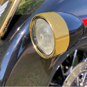 CUSTOM DYNAMICS - PROBEAM GOLD BEZEL WITH SMOKE LENSES FOR BULLET TURN SIGNALS - '00-21 XL, DYNA, SOFTAIL, & TOURING