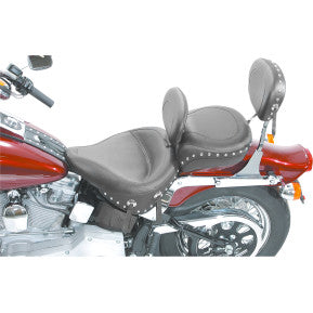 MUSTANG - WIDE STYLE SOLO SEAT WITH REMOVABLKE BACKREST - STUDDED - '00-17 SOFTAIL